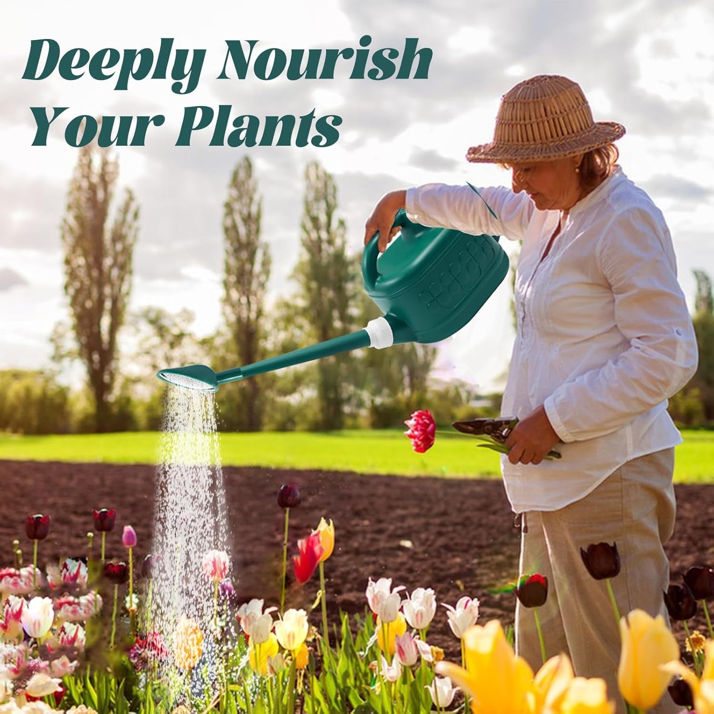 Watering Can for Indoor & Outdoor Plants, Plant Watering Can with Stainless Steel Shower Head, 1 Gallon Plastic Water Can for Garden, Flowers, Vegetable, Greenhouse (AlpineGreen)