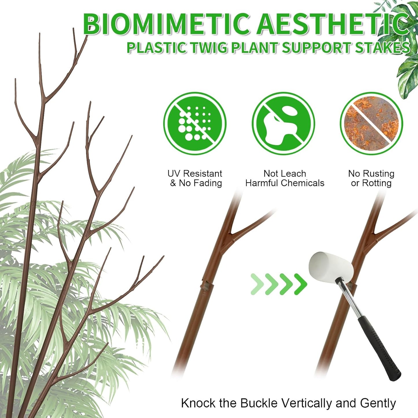 4 Pack 27.56" Detachable Twig Plant Support Stakes Set, Blends in to Plant, Branch Plant Sticks with Orchid Clips Twist Plant Ties, Twig Trellis for Indoor Outdoor Plants Potted Plants Flower