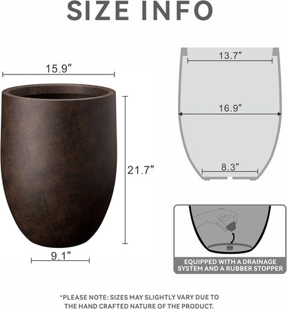 Kante 21.7" H Rusty Tall Planter, Large Outdoor Indoor Decorative Pot with Drainage Hole and Rubber Plug, Modern Round Style for Home and Garden