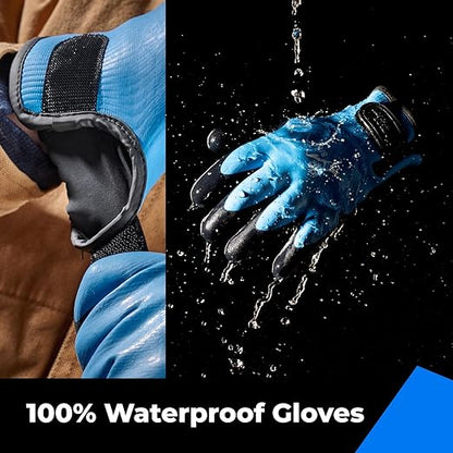 toolant 100% Waterproof Gloves Bulk for Cold Weather, 3 Pairs, Winter Work Gloves for Men Touchsreen, Warm Freezer Gloves, Thermal Insulated, With Grip, Blue, Lagre