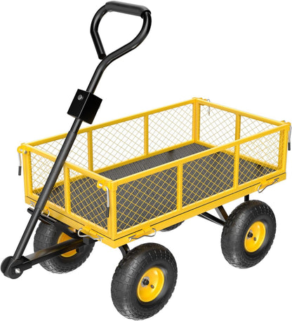 VINGLI Heavy Duty 880 LBS Mesh Steel Garden Cart, Dump Detachable Utility Wheelbarrow, Yard and Garden Wagon Cart with Removable Sides and 10 Inch Wheels(Yellow)