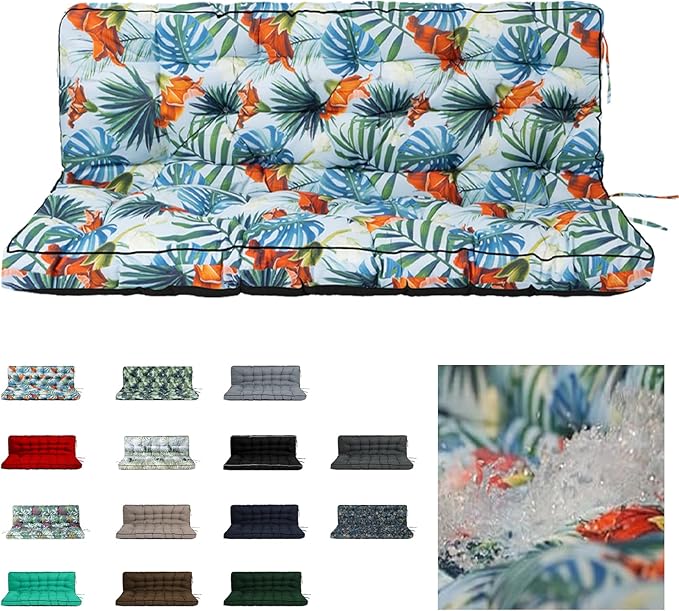 Swing Replacement Cushions with Backrest, 2 or 3 Seater Waterproof Non-Slip Overstuffed Swing Pad, Indoor/Outdoor Bench Cushion for Porch Chair Swings Garden Furniture (Summer, 40 * 60 in)