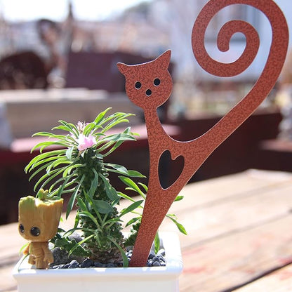 Plant Stakes Powder Paint Coating Garden Picks-Potting and Changing -Steel-Brown- Cat