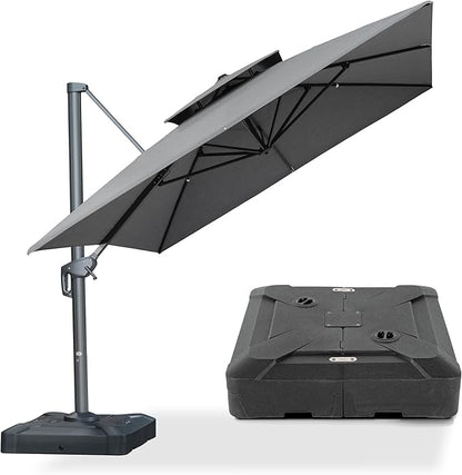 PURPLE LEAF 10' x 13' Cantilever Patio Umbrella Outdoor Umbrella with 330lbs Base Large Rectangular Windproof Offset Umbrella for Pool Deck Garden, Mist Grey