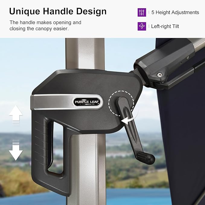 PURPLE LEAF 9' X 12' Left-right Tilting Patio Umbrella Outdoor Swivel Cantilever Umbrella Aluminum Offset Umbrella with Champagne Frame and 360-degree Rotation for Garden Deck Pool, Navy Blue