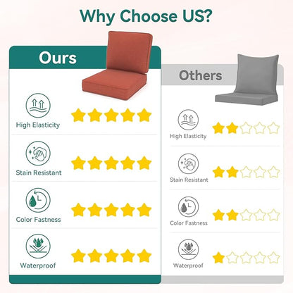 Outdoor Chair Cushions 23" x 24" x 4", Patio Deep Seat Replacement Cushions Set with Zippered Removable Cover, Weather-Resistant Olefin Fabric for Garden Chair Sofa Couch, Set of 6, Red