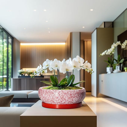 Bonsai Tree Pots 13 Inch - Ceramic Bonsai Pots with Drainage Hole and Tray, Large Succulent Planters Indoor, Round Bowl Planter Outdoor, Shallow Planter, Garden Decor, Plant Lover Gifts, Red