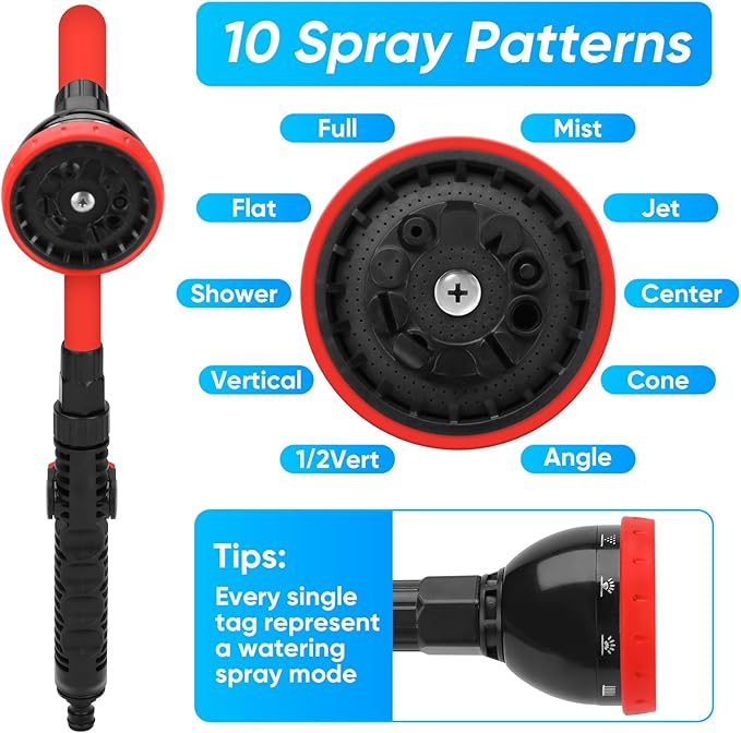 2 in 1 Bendable Watering Wand Heavy Duty, for Garden/Car Use with 10 Spray Patterns, 29In Long Hose Nozzle Sprayer,Fits 3/4” Quick Coupling/Garden Hoses
