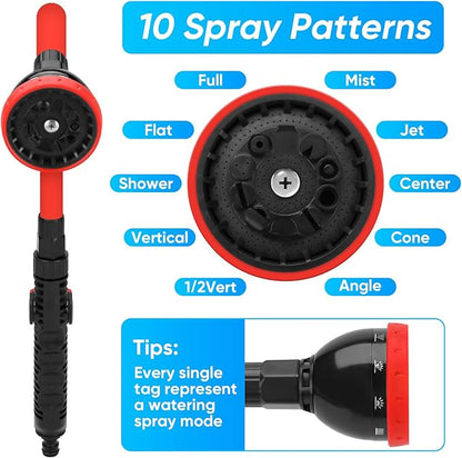2 in 1 Bendable Watering Wand Heavy Duty, for Garden/Car Use with 10 Spray Patterns, 29In Long Hose Nozzle Sprayer,Fits 3/4” Quick Coupling/Garden Hoses