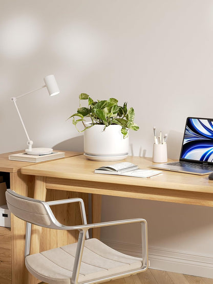 LE TAUCI Ceramic Plant Pots, Set of 2, 8 & 10 Inch Plant Pots Indoor with Saucer and Drainage, Modern Durable Planters for Home Decor, Great Gift for Plant Lover, White