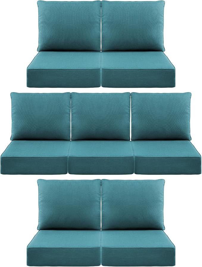 Luxury 6" Outdoor Cushions for Patio Furniture, 24x24x6" Thick Seat Cushion Set of 7, Fade Resistant Couch Chair Replacement Cushions High Density Deep Wicker Chair Cushion w/ Removable Cover, Green