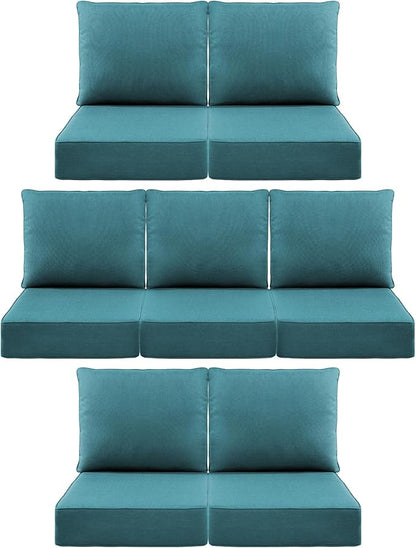 Luxury 6" Outdoor Cushions for Patio Furniture, 24x24x6" Thick Seat Cushion Set of 7, Fade Resistant Couch Chair Replacement Cushions High Density Deep Wicker Chair Cushion w/ Removable Cover, Green