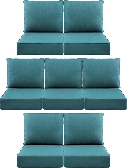 Luxury 6" Outdoor Cushions for Patio Furniture, 24x24x6" Thick Seat Cushion Set of 7, Fade Resistant Couch Chair Replacement Cushions High Density Deep Wicker Chair Cushion w/ Removable Cover, Green