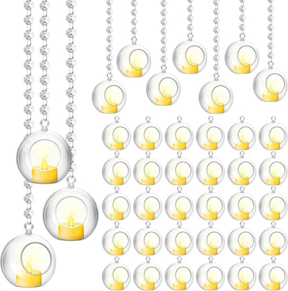 Booson 100 Pcs Hanging Candle Holder Glass Globes Orbs with Crystal Acrylic Gems Bead Garland Tea Lights Candles Holder for Wedding Party Tree Decor