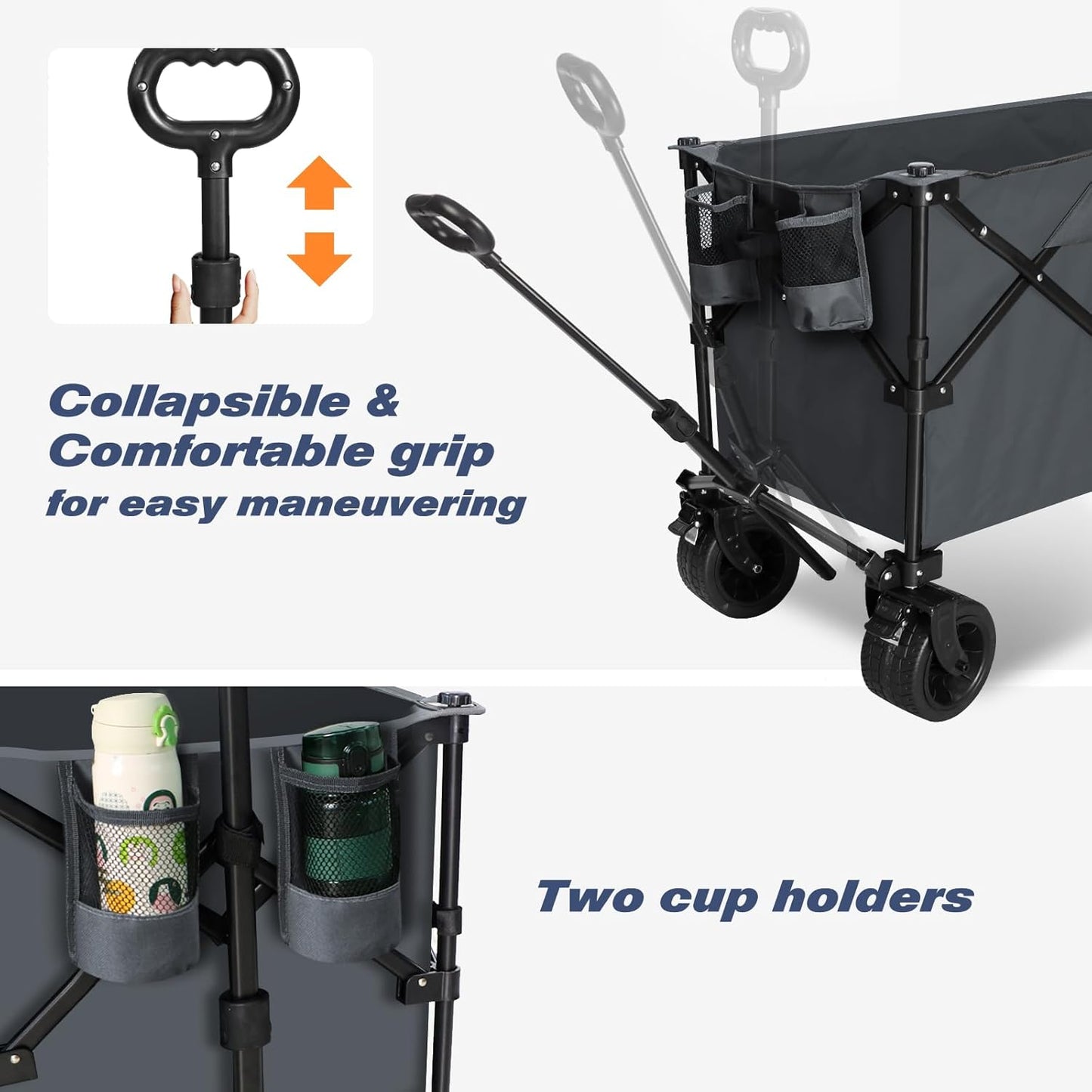 Chihee Garden Cart Collapsible Outdoor Utility Wagon Cart,Folding Beach Cart Oversized Capacity 254L,Heavy Duty Portable Wagon All Terrain Wheels Oversized Side Pocket 2 Drink Holders for Camping