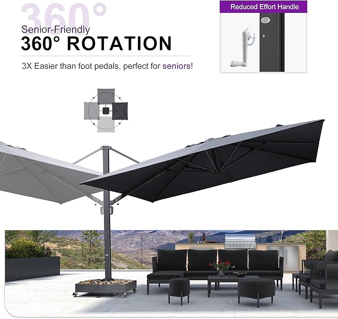 PURPLE LEAF 13 FT Square Patio Umbrella Large Cantilever Outdoor Aluminum Offset Umbrella with 360-degree Rotation for Garden Deck Backyard Pool Grey