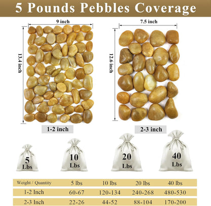 20 lbs Yellow River Rocks for Landscaping, 1-2 Inch Polished Pebbles for Indoor Plants, Decorative Rocks Stones for Plants, Vases, Aquariums, Fountains, Pathways, Backyard and Garden