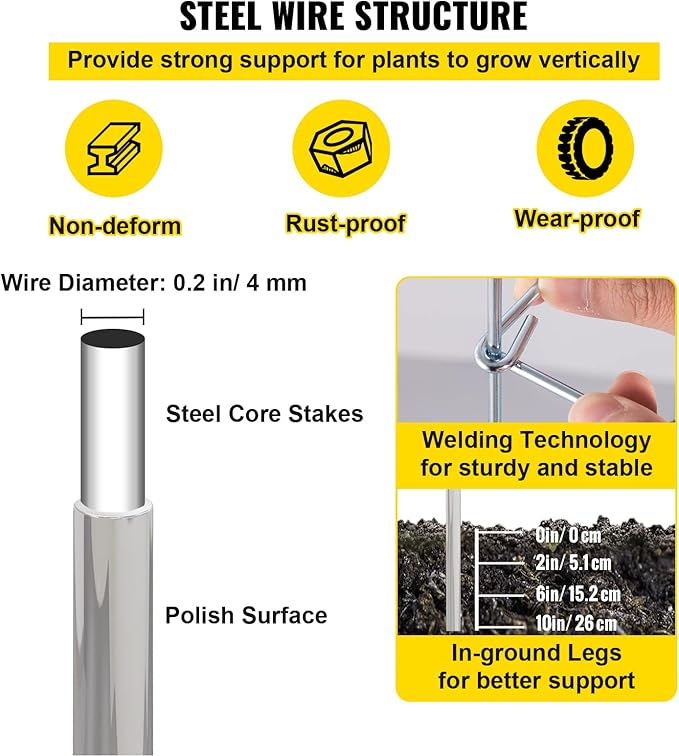 VEVOR Tomato Cages, 11.8" x 11.8" x 46.1", 10 Packs Square Plant Support Cages, Silver PVC-Coated Steel Tomato Towers for Climbing Vegetables, Plants, Flowers, Fruits