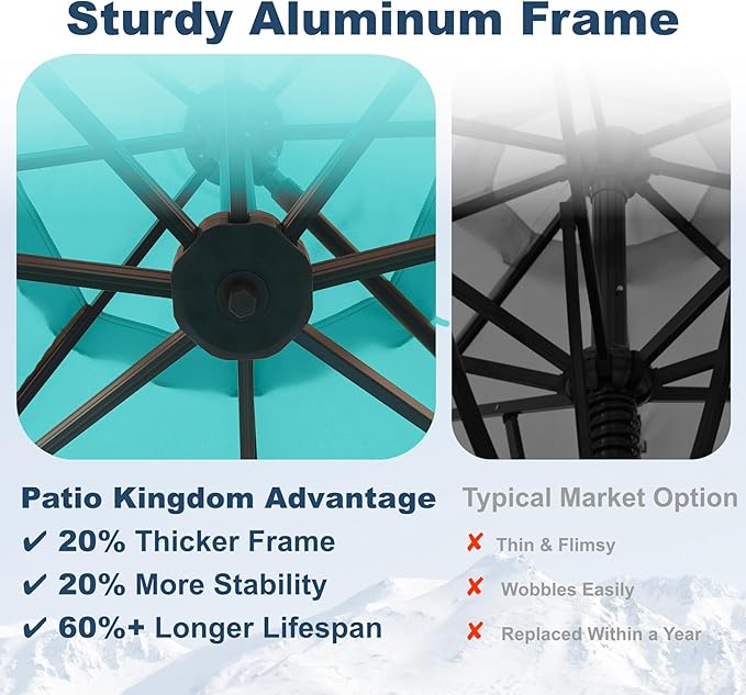 12FT Cantilever Umbrella with Base Large Curvy Outdoor Aluminum Offset Umbrella w/ 360° Rotation, UV Resistant Canopy for Patio, Garden, Backyard, Turquoise Blue