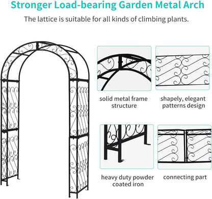 SCENDOR 48.8" W x 83.8" H Garden Arch, Black Sturdy Metal Iron Arbor, Courtyard Cast Trellis for Various Climbing Plant, Outdoor European-Style Archway Wedding Ceremony Party
