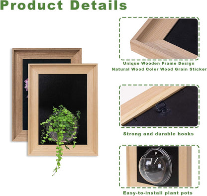 Wooden Frame Wall Hanging Planter for Hydroponic Plants，12X16 inch Wall Vase with Round Acrylic Propagation Station，Bathroom, Office, or Living Room Décor, Set of 2 Mix
