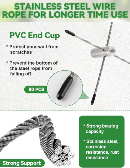 185PCS Wire Trellis for Climbing Plants, Kalolary 100FT Wall Wire Trellis Kit T316 Steel Garden Trellis with Cable & Cutter Wall-Mount Grape Vine Trellis for Outdoor DIY Flower Wall (Cylindrical)