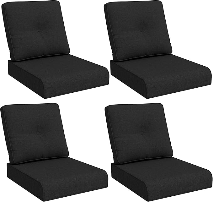 Joyside Outdoor Chair Cushions Set, 22x25/22x24 Inch Patio Furniture Deep Seat Cushions, Water Resistant & Thick Cushion, Outdoor Replacement Cushions for Seat and Sofa (Black, 4 Set)