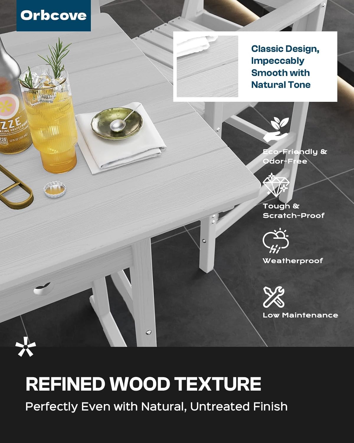 3-Piece HDPE Outdoor Bar, Outdoor Bar Stools and Outdoor Bar Table with Heart Cutout Design, All Weather Bistro Set Outdoor for Patio, Porch, Pool (White)