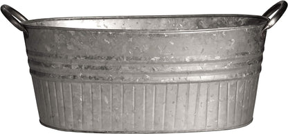 Headwind Robert Allen 16.5" Oval Tub Metal Planter w/Handles – Lightweight Galvanized Steel with Drainage Holes – Indoor/Outdoor Garden Pot