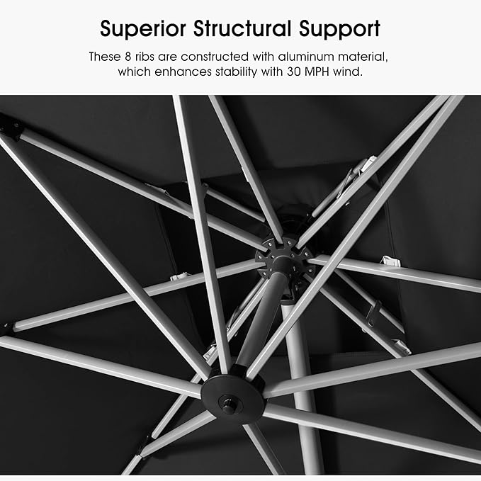 PURPLE LEAF 10 FT Patio Offset Umbrella Outdoor Cantilever Umbrella Hanging Umbrellas, 36 Month Fade Resistance & Water-repellent UV Protection Fabric Canopy with Crank & Water Tank Base (Black)