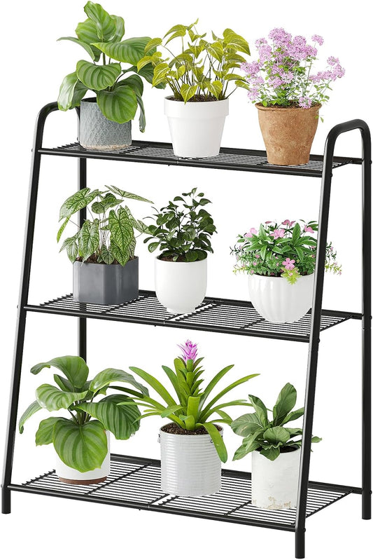 3-Tier Corner Plant Stand Indoor Outdoor , Metal Plant Shelf Black Large Heavy Duty Plant Rack Flower Pot Stand (Black)