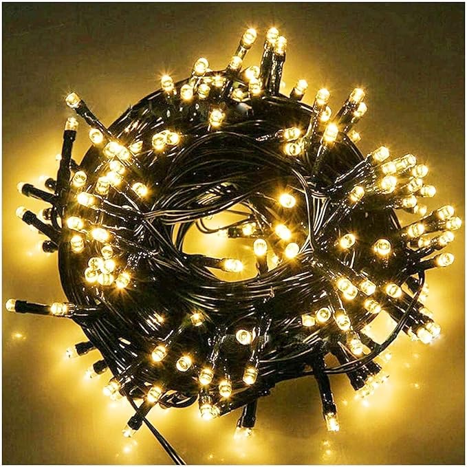 Fairy Lights Outdoor String Lights 33ft 100 LED with Memory Modes Controller, Extendable Christmas Lights Decorations for Wedding, Christmas, Party, Patio, Indoor Outdoor (Black Wire- Warm White)