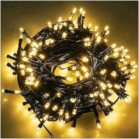 Fairy Lights Outdoor String Lights 33ft 100 LED with Memory Modes Controller, Extendable Christmas Lights Decorations for Wedding, Christmas, Party, Patio, Indoor Outdoor (Black Wire- Warm White)