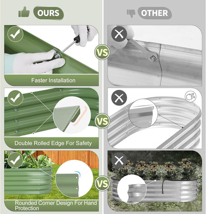 Galvanized Raised Garden Bed Outdoor- 2 Pcs Raised Beds for Gardening| Metal Planter Box, Steel Raised Garden Bed Kit with Gloves for Vegetables, Flower, Herbs (6x2x1.4FT, Green)