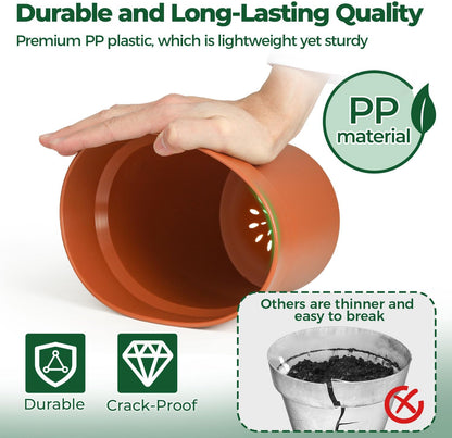 T4U 7.5 Inch Plant Pots 6 Pcs, Flower Pots for Plants, Plastic Planter Pots for Indoor Plants with Drainage Holes and Saucer (6 Pcs, 7.5")