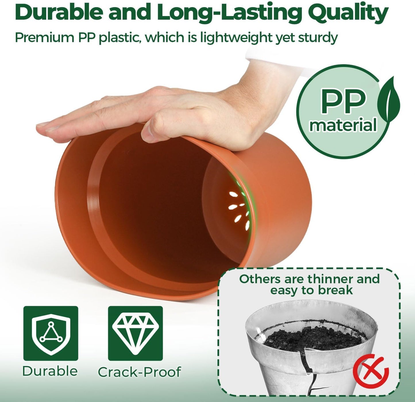 T4U 5 Inch Plant Pot 8-Pack, Plastic Pots with Drainage Hole and Saucer, Decorative Flower Pots Bulk for African Violet, Snake Plant, Succulent and All House Plants Indoor (8pcs 5" Pots)