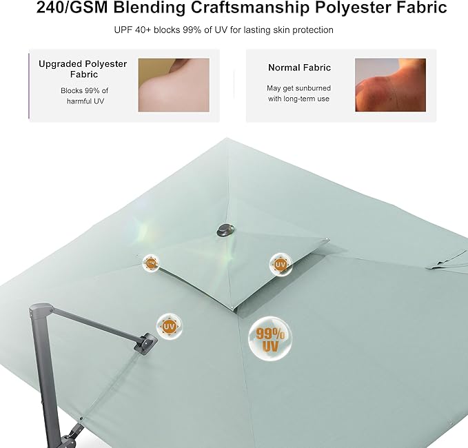 PURPLE LEAF 9' x 12' Cantilever Patio Umbrella Outdoor Umbrella with 280lbs Base Large Rectangular Windproof Offset Umbrella for Pool Deck Garden, Mint Green