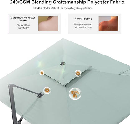 PURPLE LEAF 9' x 12' Cantilever Patio Umbrella Outdoor Umbrella with 280lbs Base Large Rectangular Windproof Offset Umbrella for Pool Deck Garden, Mint Green