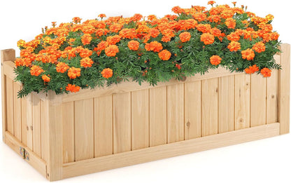 GRAFFY Raised Garden Bed, Folding Wood Planter Box w/Removable Bottom & Drainage, Elevated Planter for Flower Herb Vegetable Fruit, Plant Container for Grass Lawn Patio Backyard (27.5"D x 12"W x 10"H)