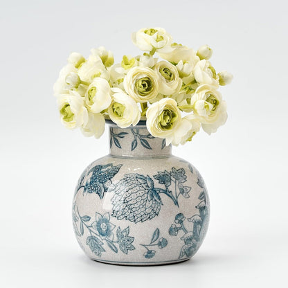 SIDUCAL Blue and White Vintage Vase | 6 Inch Ceramic Chinoiserie Floral | Retro Ice Cracked Blue and White Porcelain Vase for Table, Living Room, Bathroom Decoration, Wedding, Shelf Decor, Mantel