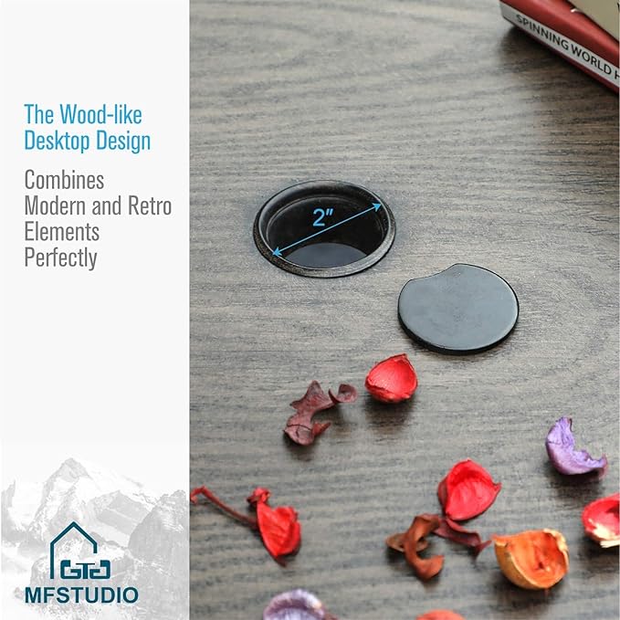 MFSTUDIO Round Patio Table and Chairs Set of 4, Outdoor Dining Set for Deck/Backyard/Poolside/Garden, 5 Piece Patio Furniture Set with Umbrella Hole