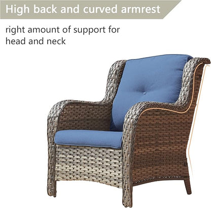 Rilyson Patio Chairs Outdoor Wicker Chair - Rattan Dining Chairs Porch Chairs Outside Club Chairs with High Back and Deep Seating(Mixed Grey/Blue)