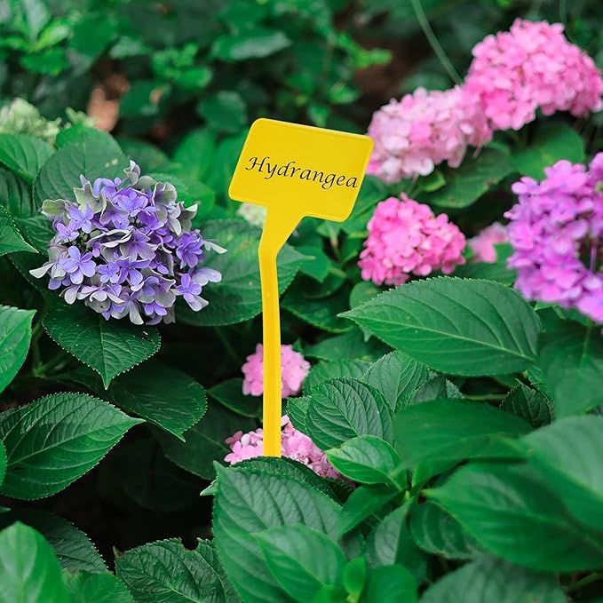 Yellow 30 Pack Outdoor Tall Plant Label, Large Waterproof Plastic Plant T-Type Tags, Durable Nursery Garden Markers, Perfect for Herbs, Flowers, Vegetable with Marking Pen (Height 11.8'')