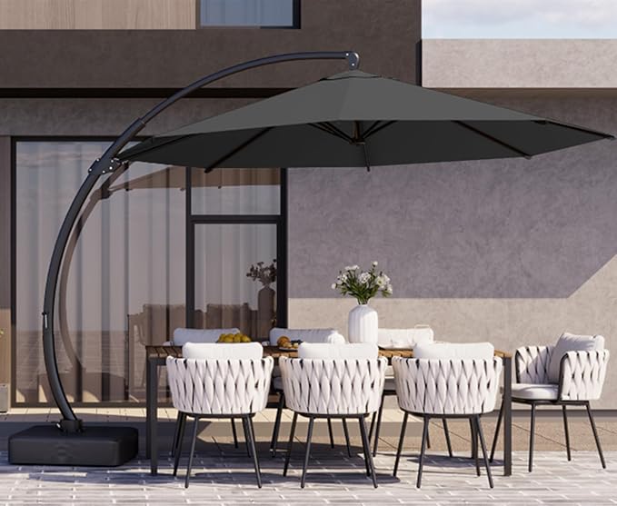 Kingdura 11ft Cantilever Patio Umbrella with Base Included, Large Round Offset Outdoor Pool Umbrella, 360° Rotation & Infinite Tilt, Heavy Duty Aluminum Frame for Deck Backyard, Grey