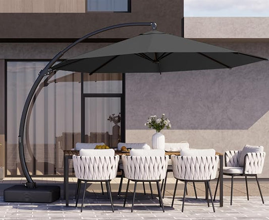 Kingdura 11ft Cantilever Patio Umbrella with Base Included, Large Round Offset Outdoor Pool Umbrella, 360° Rotation & Infinite Tilt, Heavy Duty Aluminum Frame for Deck Backyard, Grey