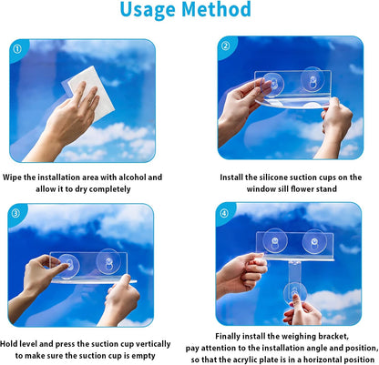 2-Pack Acrylic Window Plant Shelves with Suction Cups & Support Brackets - Semicircular Window Sill Extender for Herb Pots, Succulents, Flower Boxes, Micro Greens | Indoor/Outdoor Use