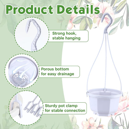Roshtia 24 Pcs Hanging Plastic Planter Pot with Hook Flower Pots Baskets Hanging Nursery Planter Holder for Outdoor Indoor Plant Garden(Ceramic White,6 Inch)