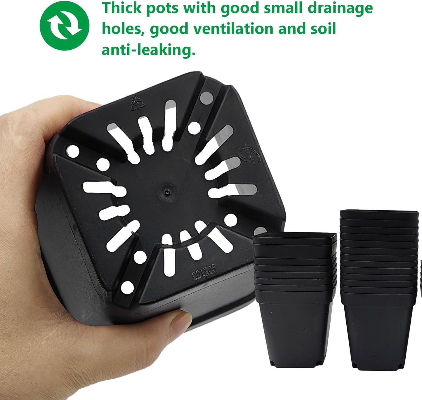 Square Nursery Pots Clearance (2.7", 3", 3.5", 4") with Drainage Holes 20 Pcs, Plastic Seed Starting Pots, Sturdy and Durable Seedling Pots for Planting, Cuttings and Transplanting, Black
