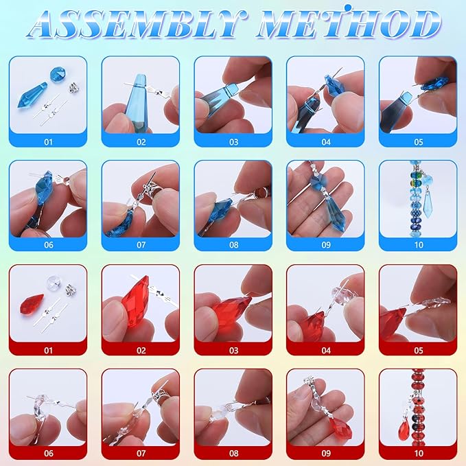 DIY Fairy Wand Garden Stakes Kit, Crystal Beaded Decorative Wands Set, Outdoor Garden Decoration with Assembly Guide (Diamond Top 423 Pcs)