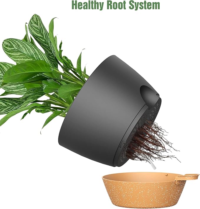 WOUSIWER 10 inch Self Watering Planters, 2 Pack Large Plastic Plant Pots with Deep Reservior and High Drainage Holes for Indoor Outdoor Plants and Flowers, Black with Terracotta